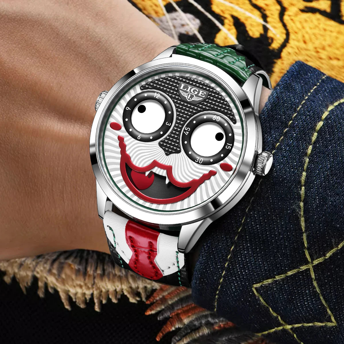 LIGE 2025 Creative Watches For Men Clown Fashion Quartz Wristwatches Waterproof Leather Strap Mens Watch Cool Joker Reloj Hombre