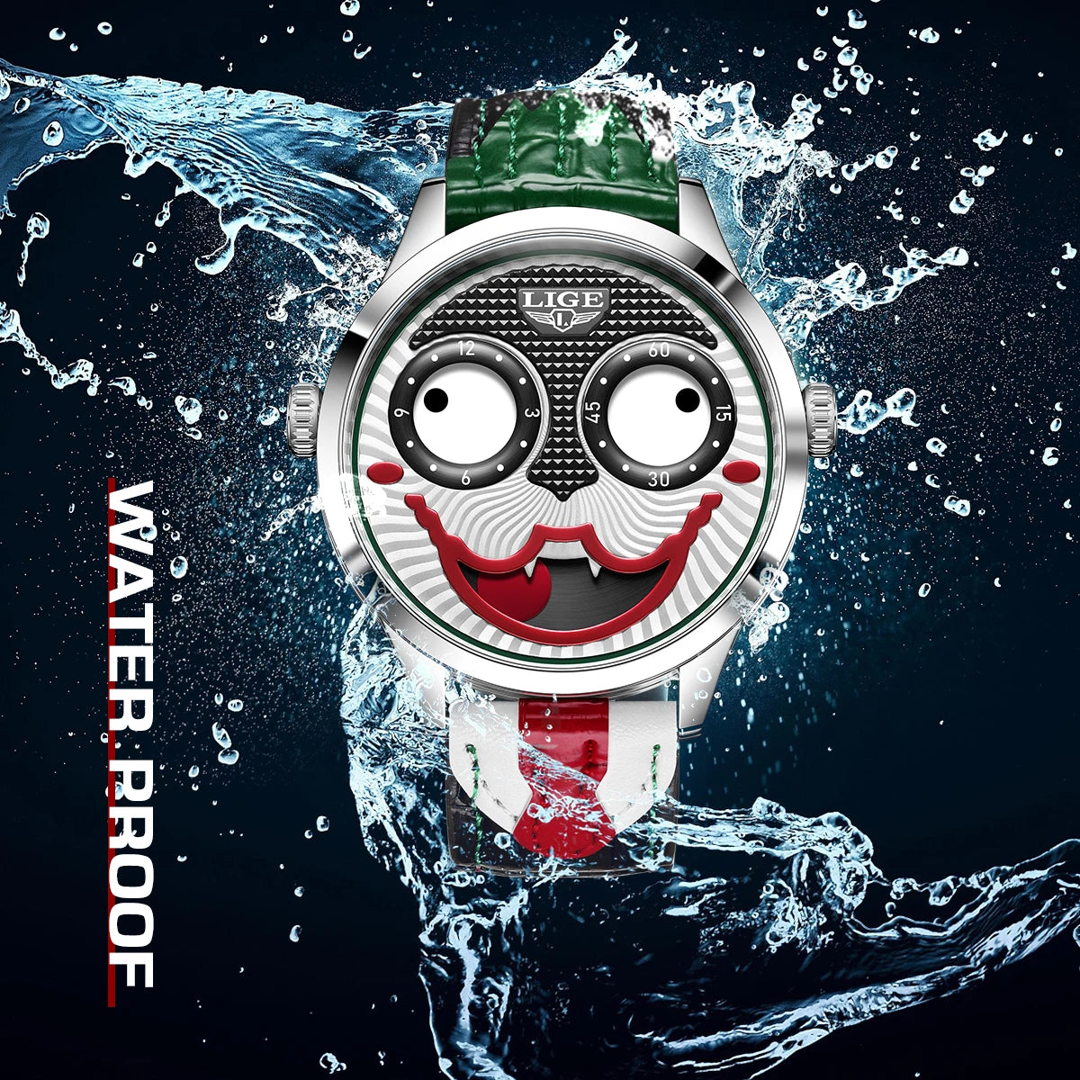 LIGE 2025 Creative Watches For Men Clown Fashion Quartz Wristwatches Waterproof Leather Strap Mens Watch Cool Joker Reloj Hombre