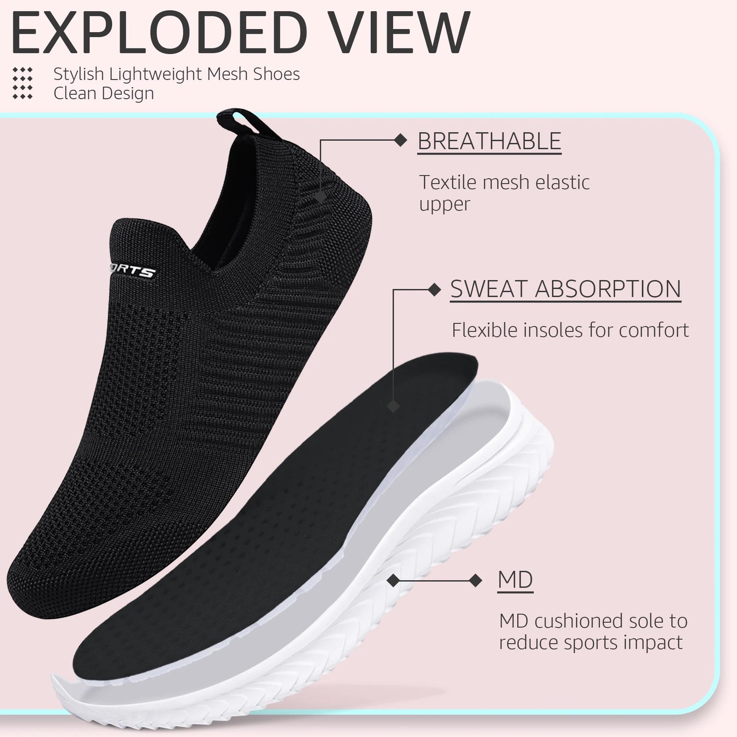 Women Lightweight Slip On Running Shoes Athletic Sneakers