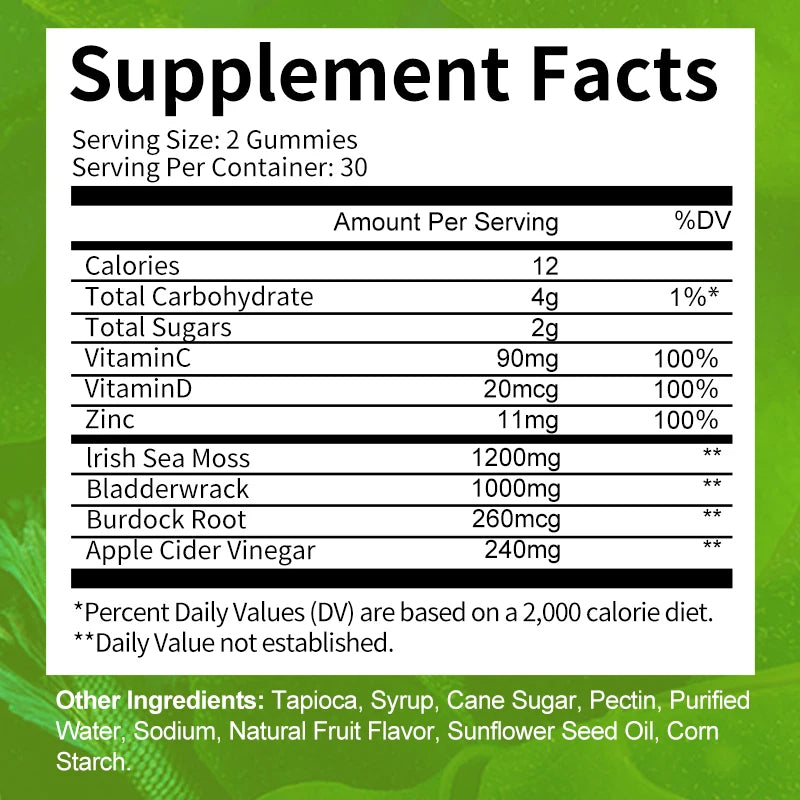 Sea Moss Gummies with Bladderwrack & Burdock Root for Thyroid Energy Immune Support Sea moss Supplement