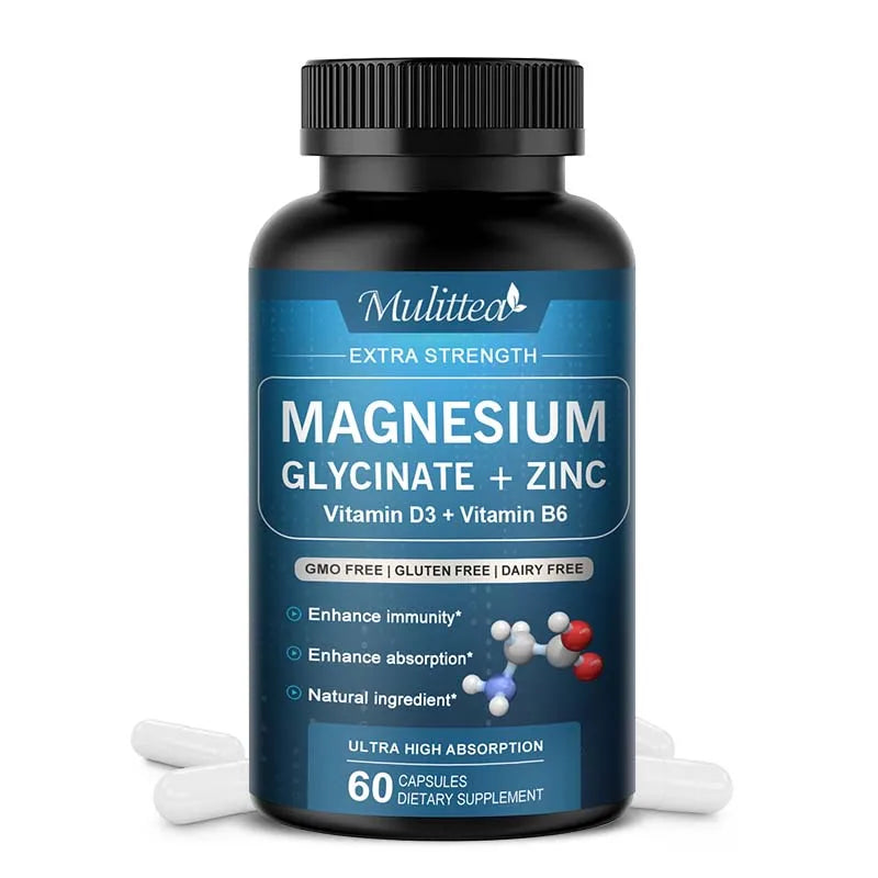 Mulittea Glycine Magnesium capsule with Zinc,Vitamin D3 B6 Health for Bones and Teeth Health Helps Natural Sleep Relieve Anxiety
