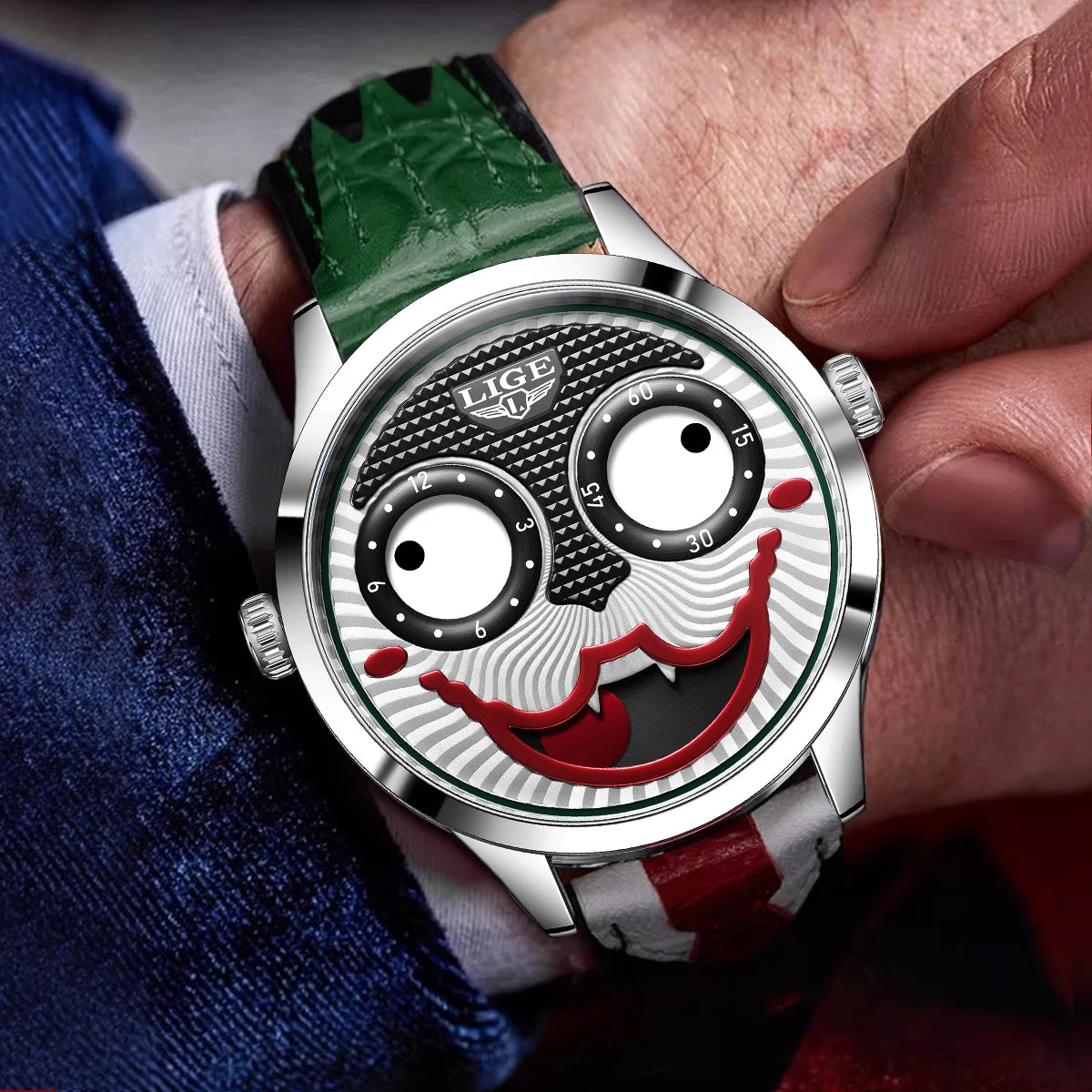 LIGE 2025 Creative Watches For Men Clown Fashion Quartz Wristwatches Waterproof Leather Strap Mens Watch Cool Joker Reloj Hombre