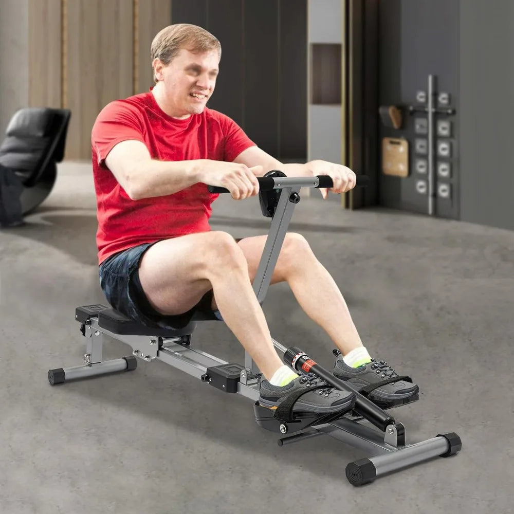 Foldable Hydraulic Rower with 12 Resistance Levels for Home Gym Dual Track Exercise Equipment