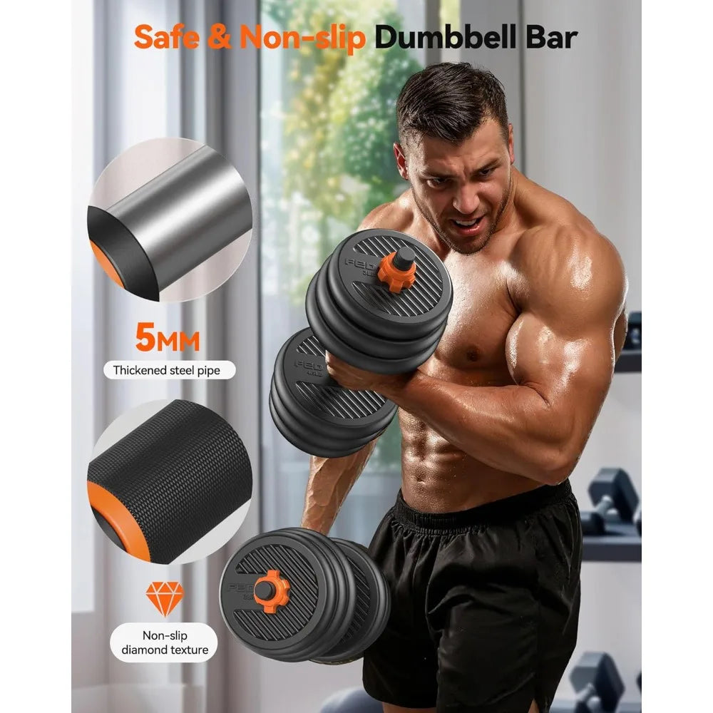 Adjustable Dumbbell Set 5 in 1 for Barbells and Kettlebells