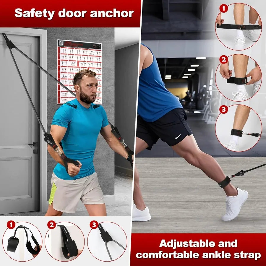 Resistance Band Set With Handles Door Anchor Ankle Strap