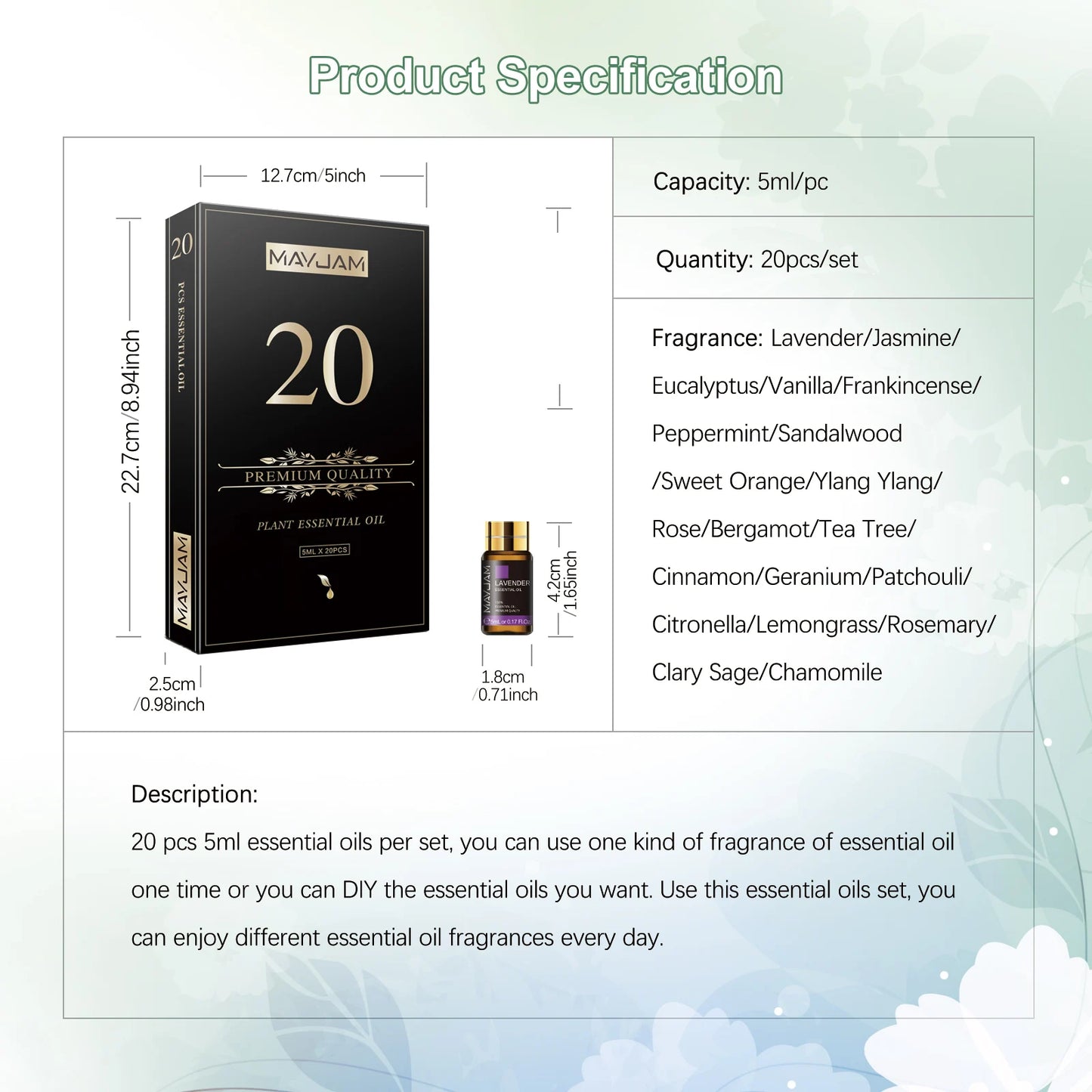MAYJAM 20 Bottles Essential Oils Kit Set Lavender Jasmine