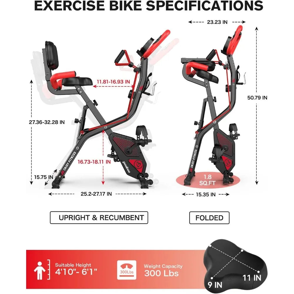 Folding Exercise Bike, Foldable Fitness Stationary Bike Machine, Upright Indoor Cycling Bike, Magnetic X-Bike with 8-Level Adju