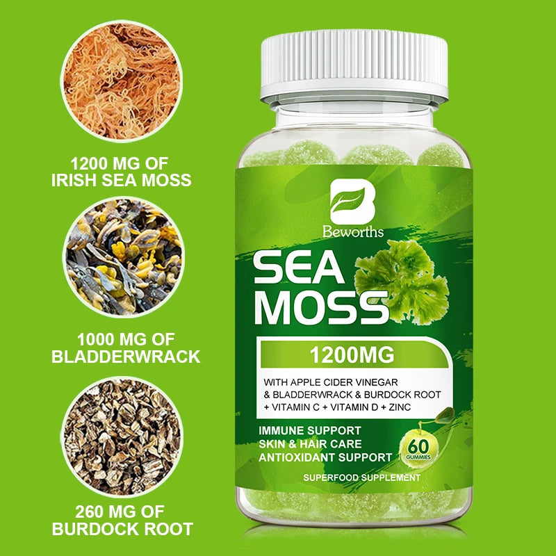 Sea Moss Gummies with Bladderwrack & Burdock Root for Thyroid Energy Immune Support Sea moss Supplement