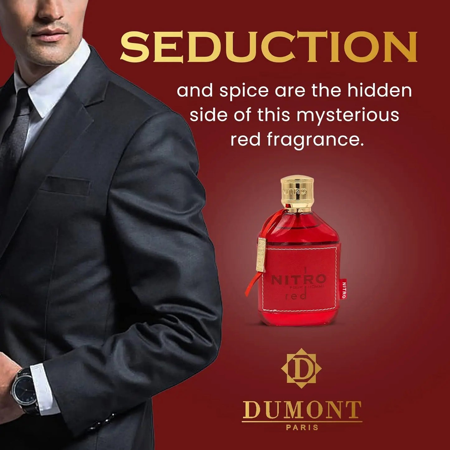 NITRO RED - 3.4oz - Eau De Parfum - Luxury Perfume for Men - Fruit, Woody, Floral & Masculine Fragrance - Long Lasting