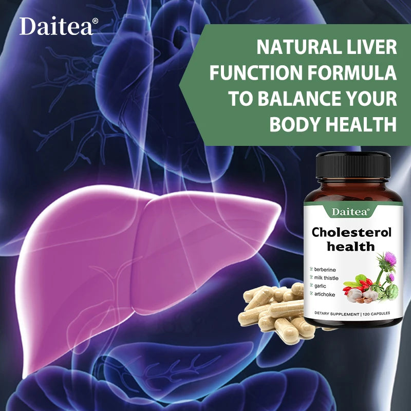 Cholesterol Health Capsules with Berberine, Milk Thistle, Garlic, Artichoke - Balanced Healthy Liver Function & Digestive System