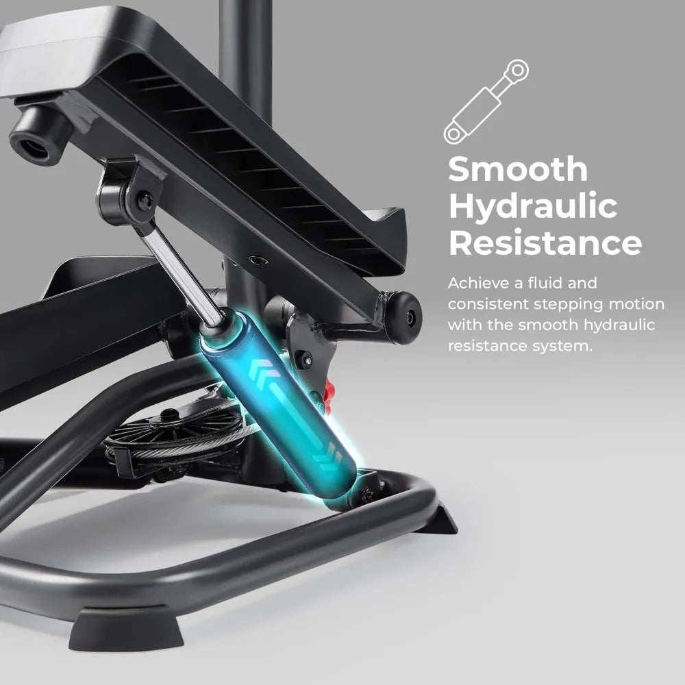 Sunny Health & Fitness Dual-Purpose Smart Stepper with Handlebar and Resistance Bands for Home Total Body Workouts