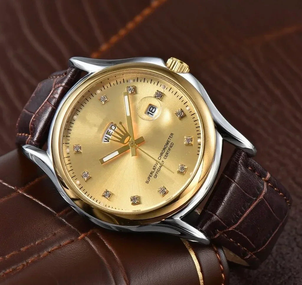 2025 New Luxury Men's Automatic Watch, Sapphire Crystal, Date Display, 100M Waterproof, Genuine Leather Strap, Business Casual