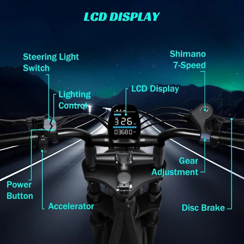 Electric Bike for Adults 1500W Peak 20" Fat Tire All-Terrain E-Bike 60/110 Miles 28MPH Electric Dirt Bike for Road Sand Moun