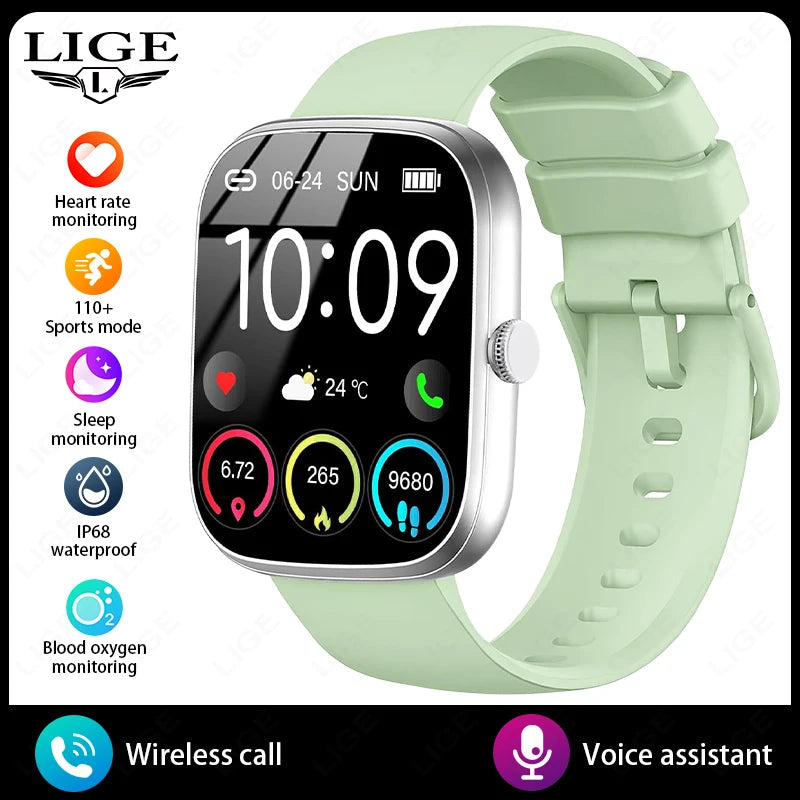 LIGE Smart Watch 1.96" Smartwatch Men Answer/Make Call IP68 Waterproof Fitness Tracker Sport Heart Rate Sleep Monitor Smartwatch
