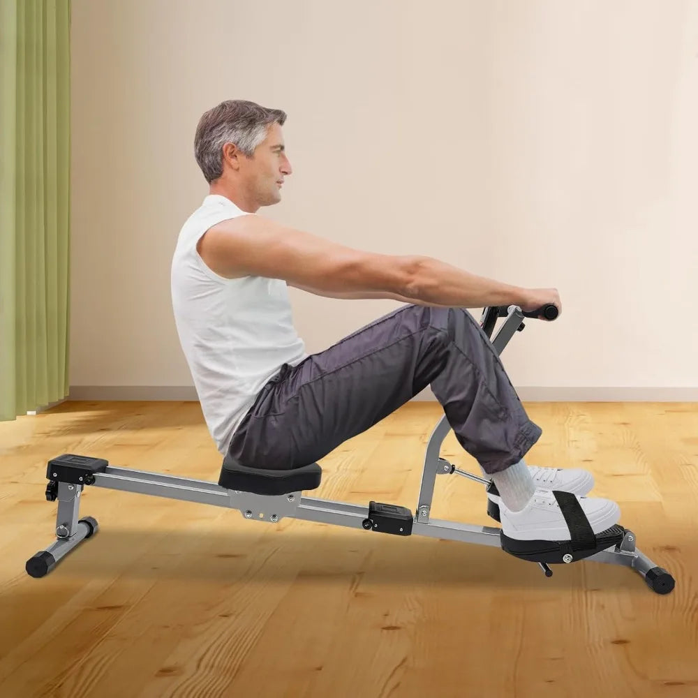 Foldable Hydraulic Rower with 12 Resistance Levels for Home Gym Dual Track Exercise Equipment