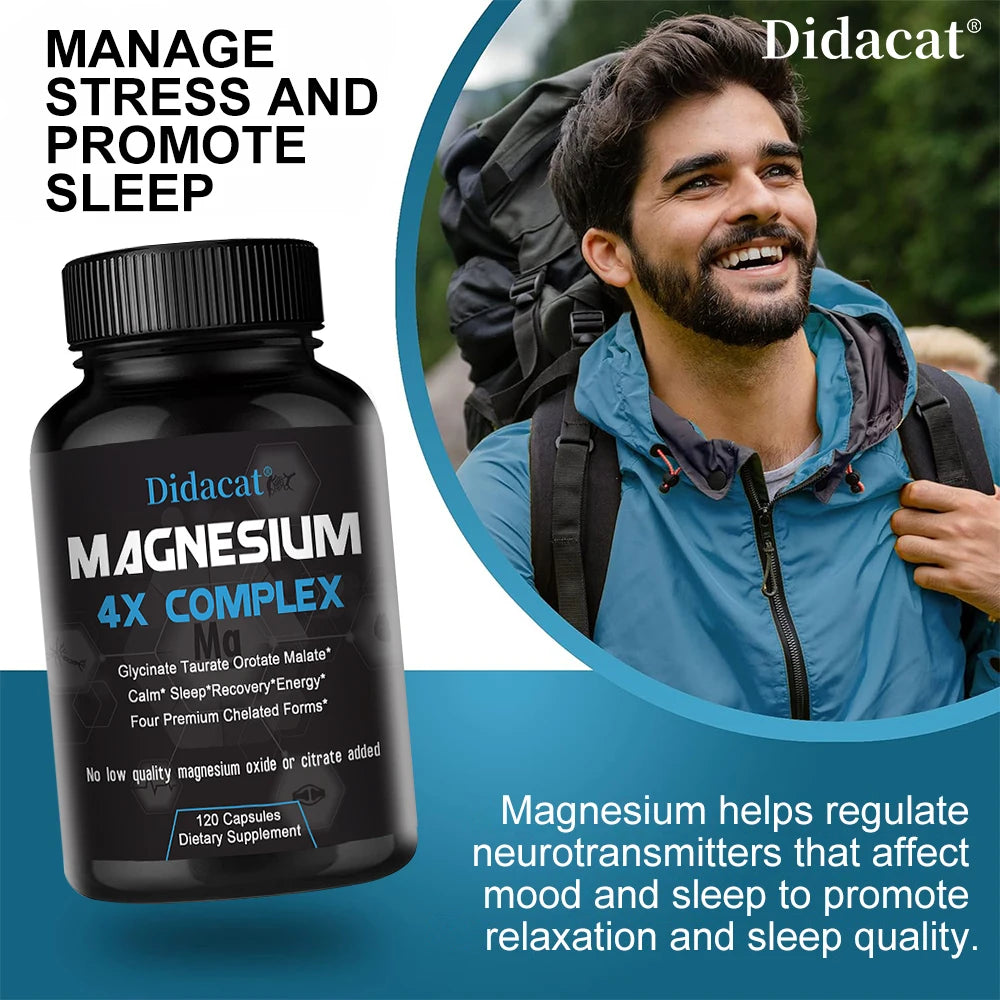 4X Magnesium Capsules - Sleep Calm Relaxation, Heart, Muscle, Joint Health - Non-GMO
