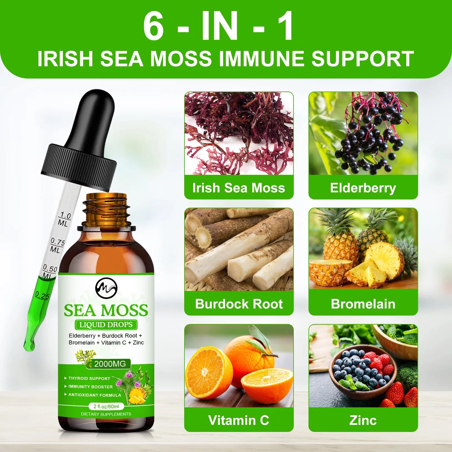 Organic Sea Moss Drops - Irish Sea Moss - Joint Support Supplement - Immune Support Supplement