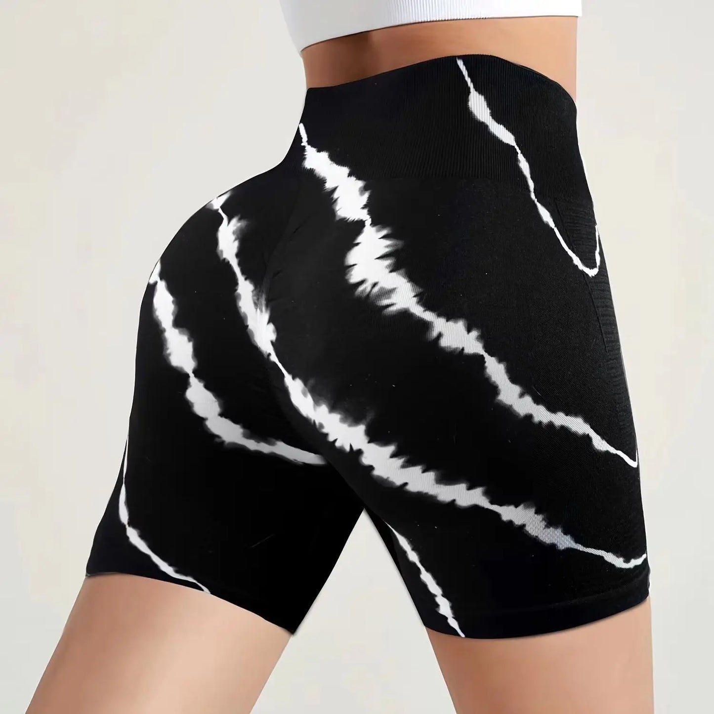 2pcs Women's High-Waisted Tummy Control Biker Shorts - Seamless, Slimming Athletic Gym & Yoga Pants in Vibrant Tie-Dye
