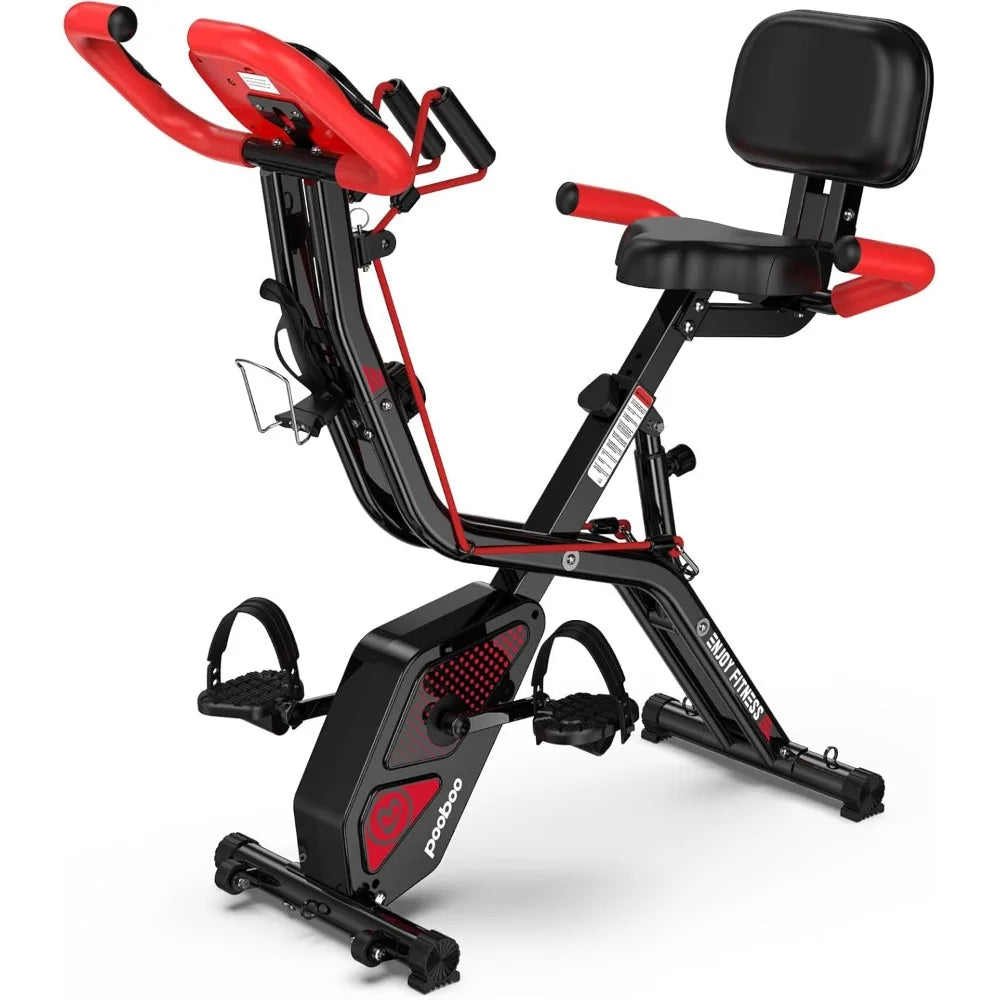 Folding Exercise Bike, Foldable Fitness Stationary Bike Machine, Upright Indoor Cycling Bike, Magnetic X-Bike with 8-Level Adju