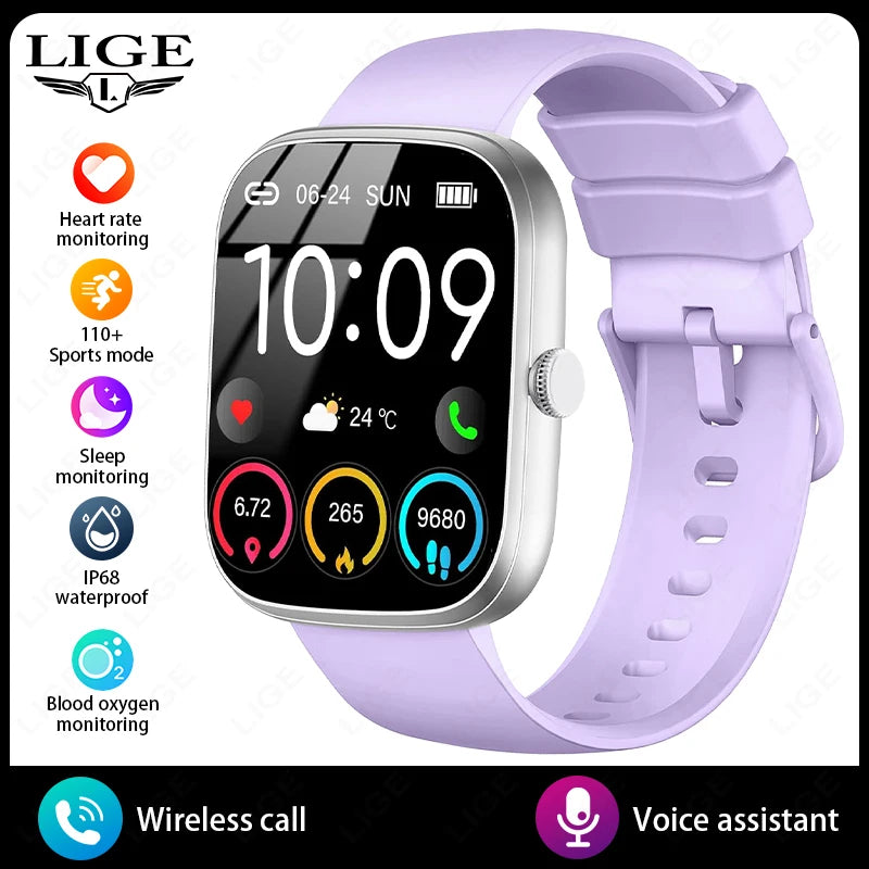 LIGE Smart Watch 1.96" Smartwatch Men Answer/Make Call IP68 Waterproof Fitness Tracker Sport Heart Rate Sleep Monitor Smartwatch