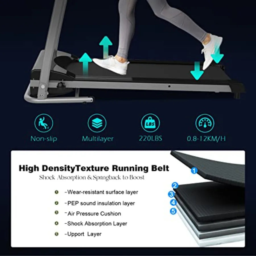 Folding Treadmill for Home Office Gym Electric Running Walking Exercise Machine with LCD Monitor Cup Holder 12 Preset Programs