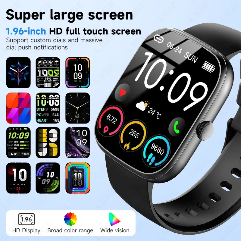 LIGE Smart Watch 1.96" Smartwatch Men Answer/Make Call IP68 Waterproof Fitness Tracker Sport Heart Rate Sleep Monitor Smartwatch