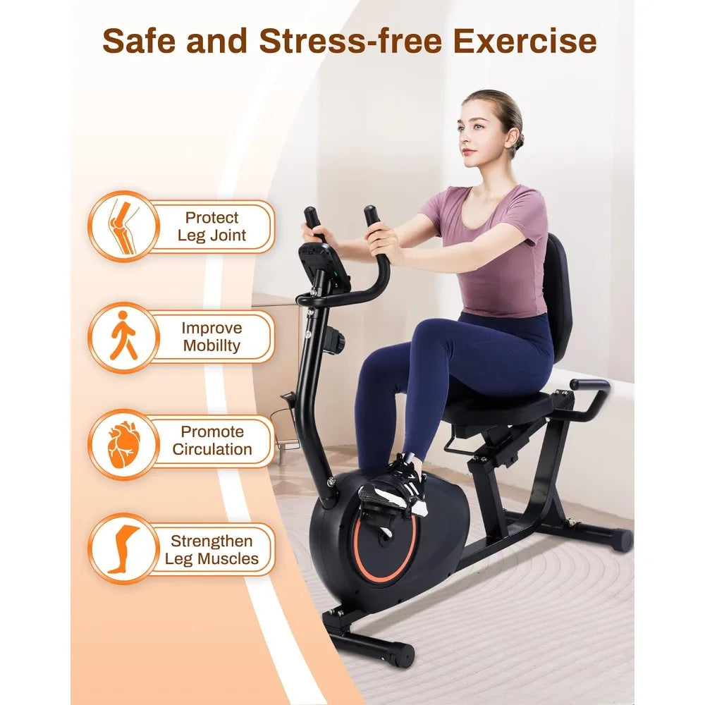 Recumbent Exercise Bike for Home with Quiet 16 Levels Magnetic Resistance, Recumbent Bike for Seniors & Adults