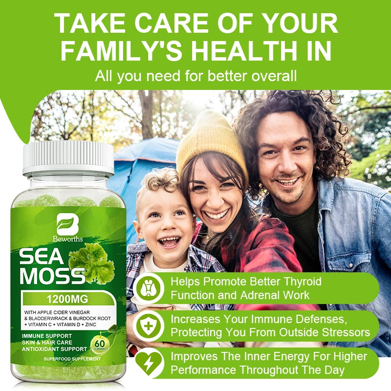 Sea Moss Gummies with Bladderwrack & Burdock Root for Thyroid Energy Immune Support Sea moss Supplement