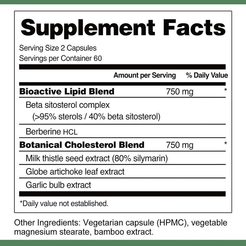 Cholesterol Health Capsules with Berberine, Milk Thistle, Garlic, Artichoke - Balanced Healthy Liver Function & Digestive System