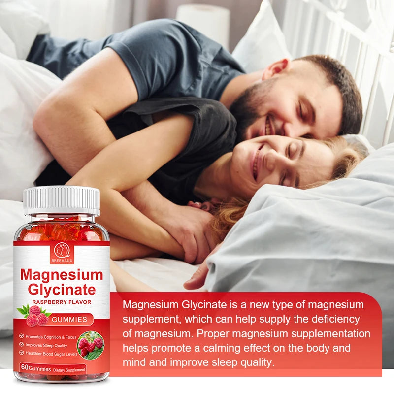 BBEEAAUU Glycinate Magnesium Gummies Support Sleep Health Calm Relieves Stress Support Memory Concentration and Muscle Spasms
