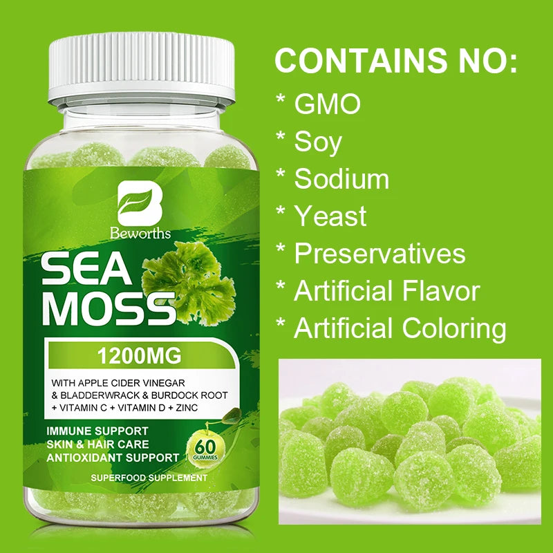 Sea Moss Gummies with Bladderwrack & Burdock Root for Thyroid Energy Immune Support Sea moss Supplement