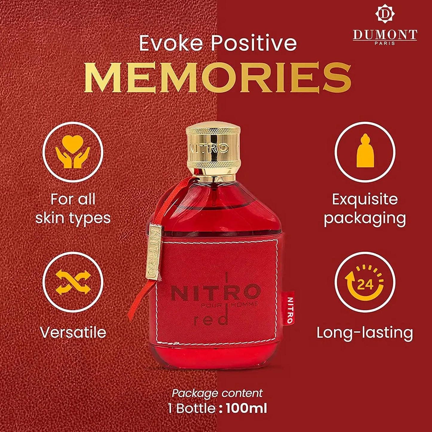 NITRO RED - 3.4oz - Eau De Parfum - Luxury Perfume for Men - Fruit, Woody, Floral & Masculine Fragrance - Long Lasting