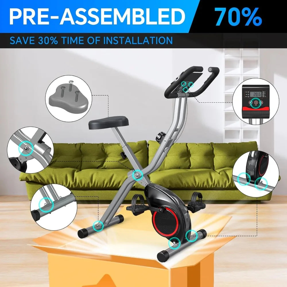 Lightweight 33LB Foldable Exercise Bike for Small Apartments, Stationary Bikes for Home Workout, Indoor Portable Cycling Bike