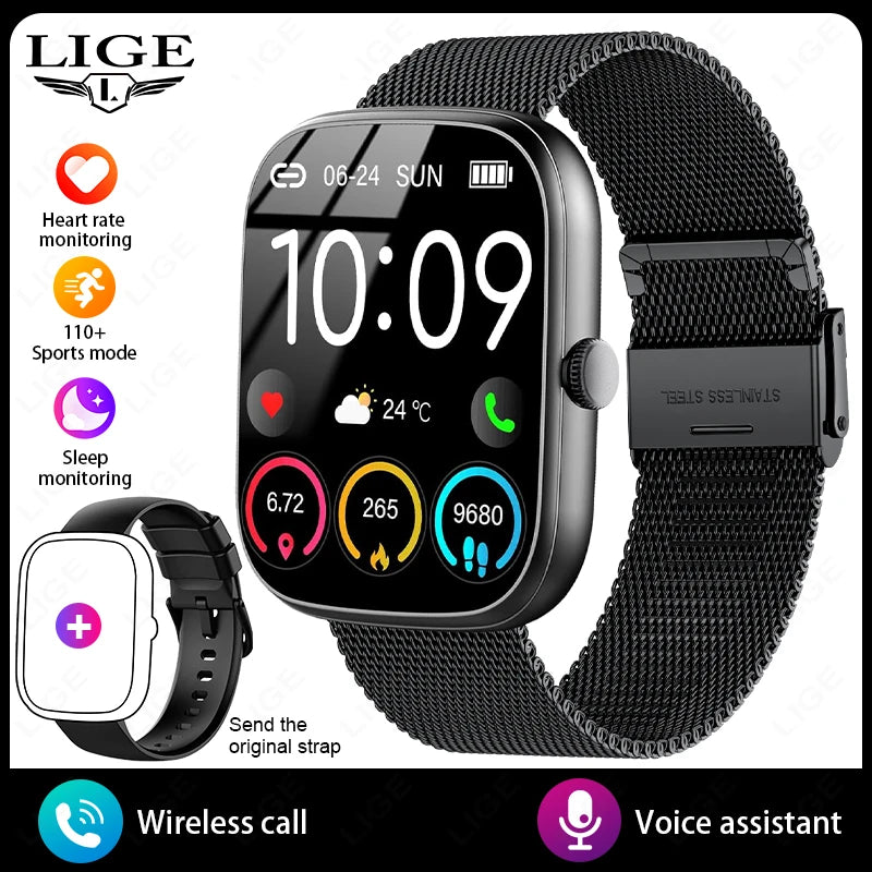 LIGE Smart Watch 1.96" Smartwatch Men Answer/Make Call IP68 Waterproof Fitness Tracker Sport Heart Rate Sleep Monitor Smartwatch