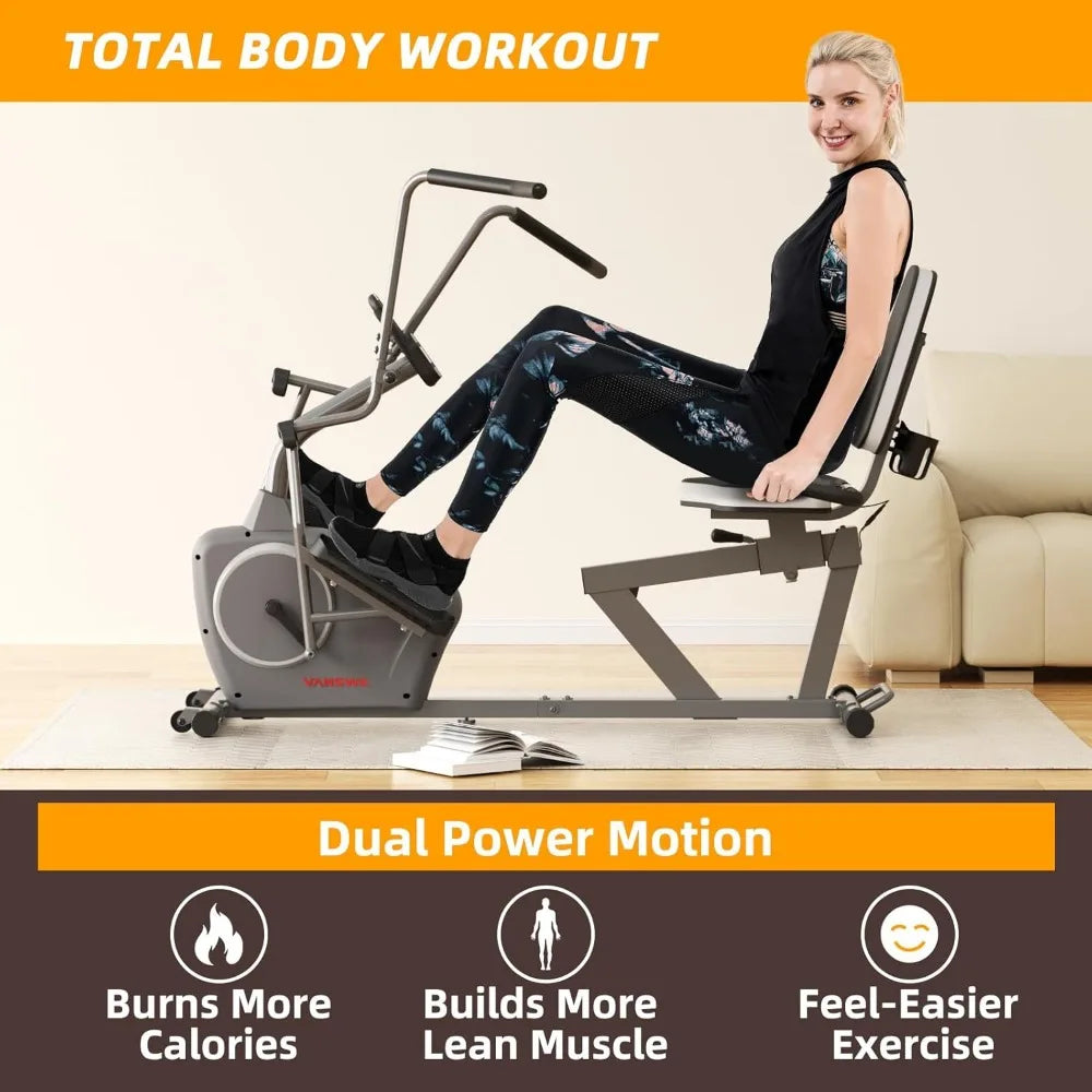 Seniors Elliptical Recumbent Cross Trainer with Arm Exerciser for Home Fitness Training - Recumbent Exercise Bike for Adults wit