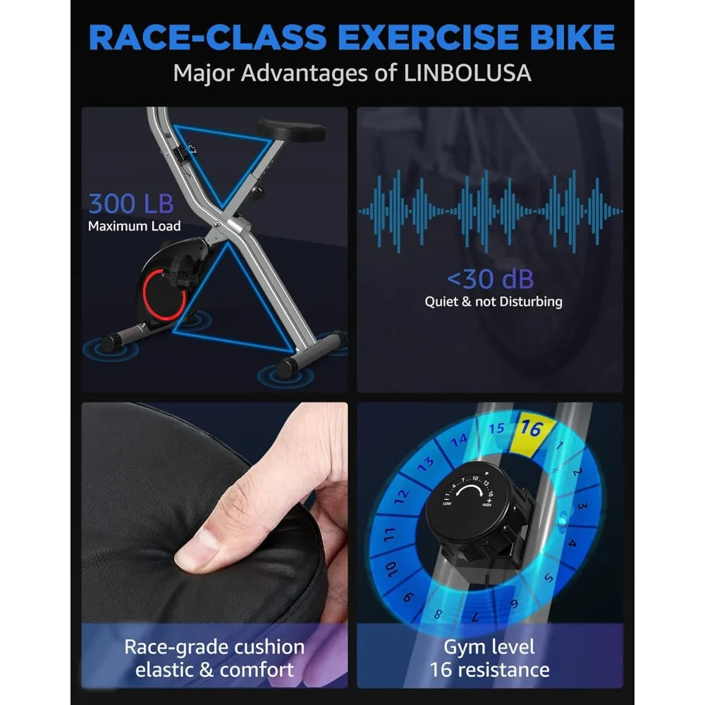 Lightweight 33LB Foldable Exercise Bike for Small Apartments, Stationary Bikes for Home Workout, Indoor Portable Cycling Bike