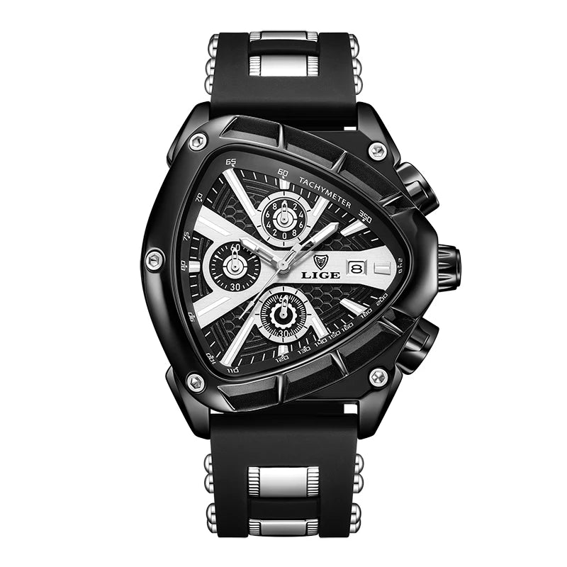 LIGE New Mens Watches Creavtive Triangle Quartz Wristwatch Luminous Pointers Military Rubber Strap Watch Men Waterproof Clock