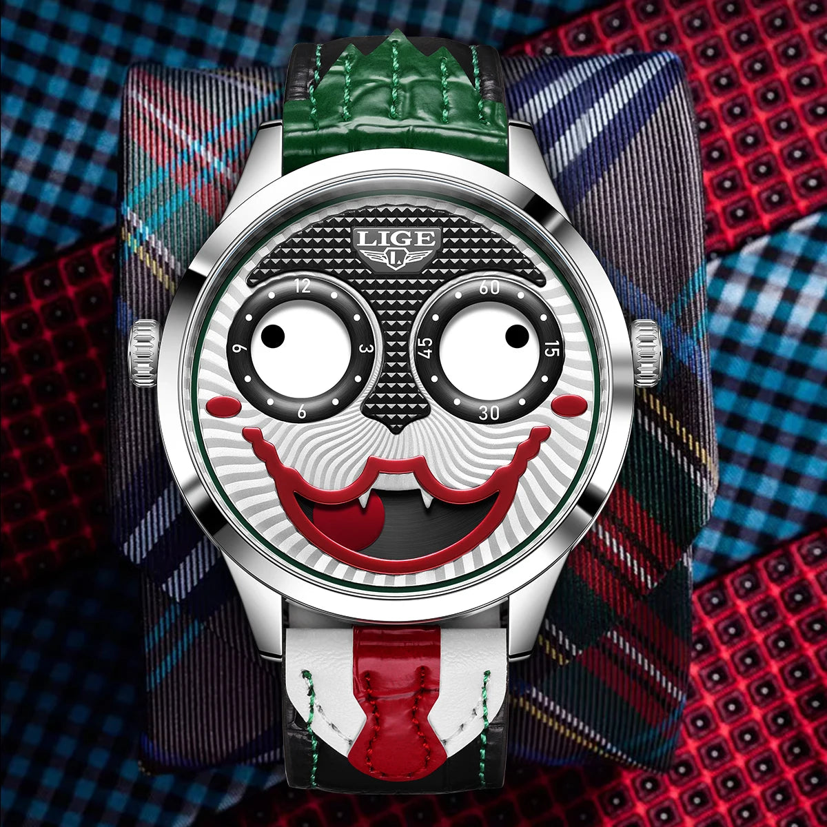 LIGE 2025 Creative Watches For Men Clown Fashion Quartz Wristwatches Waterproof Leather Strap Mens Watch Cool Joker Reloj Hombre