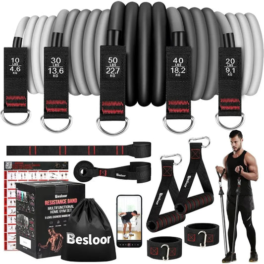 Resistance Band Set With Handles Door Anchor Ankle Strap