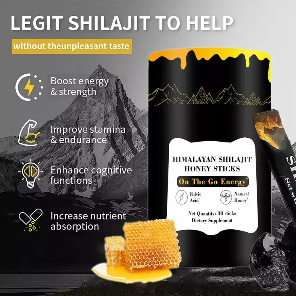 Shilajit Honey Sticks, Himalayan Shilajit Honey Sticks, Pure Himalayan Resin, Honey & Saffron, 30 High Absorption Sticks
