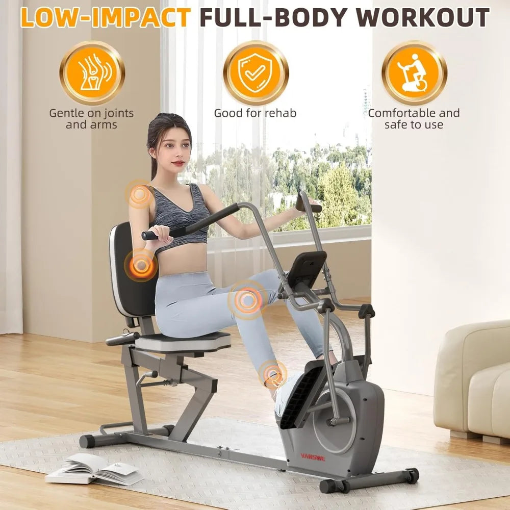 Seniors Elliptical Recumbent Cross Trainer with Arm Exerciser for Home Fitness Training - Recumbent Exercise Bike for Adults wit