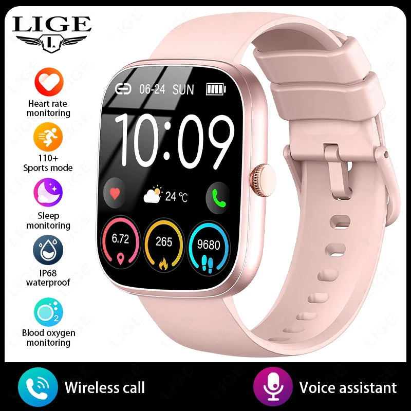 LIGE Smart Watch 1.96" Smartwatch Men Answer/Make Call IP68 Waterproof Fitness Tracker Sport Heart Rate Sleep Monitor Smartwatch