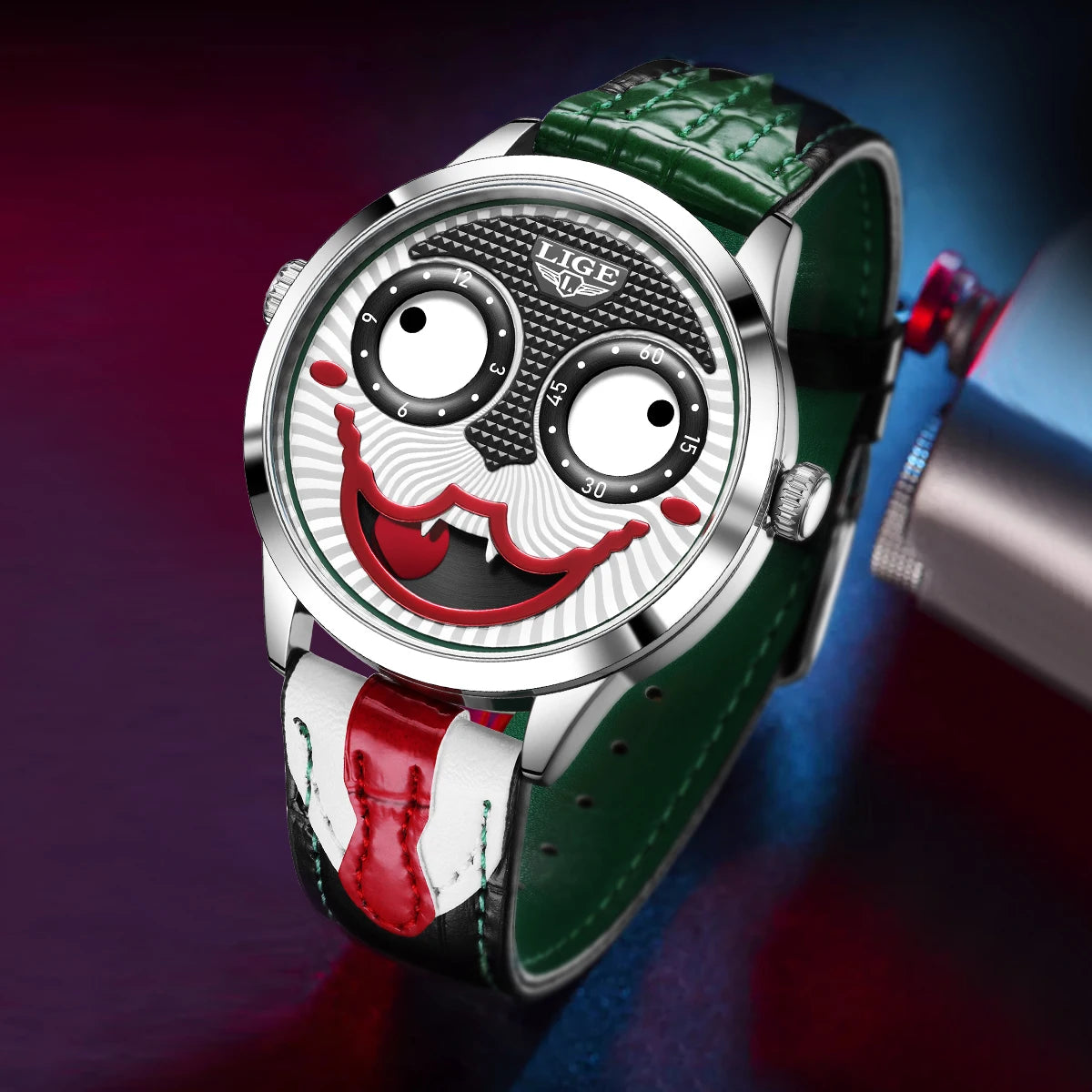 LIGE 2025 Creative Watches For Men Clown Fashion Quartz Wristwatches Waterproof Leather Strap Mens Watch Cool Joker Reloj Hombre