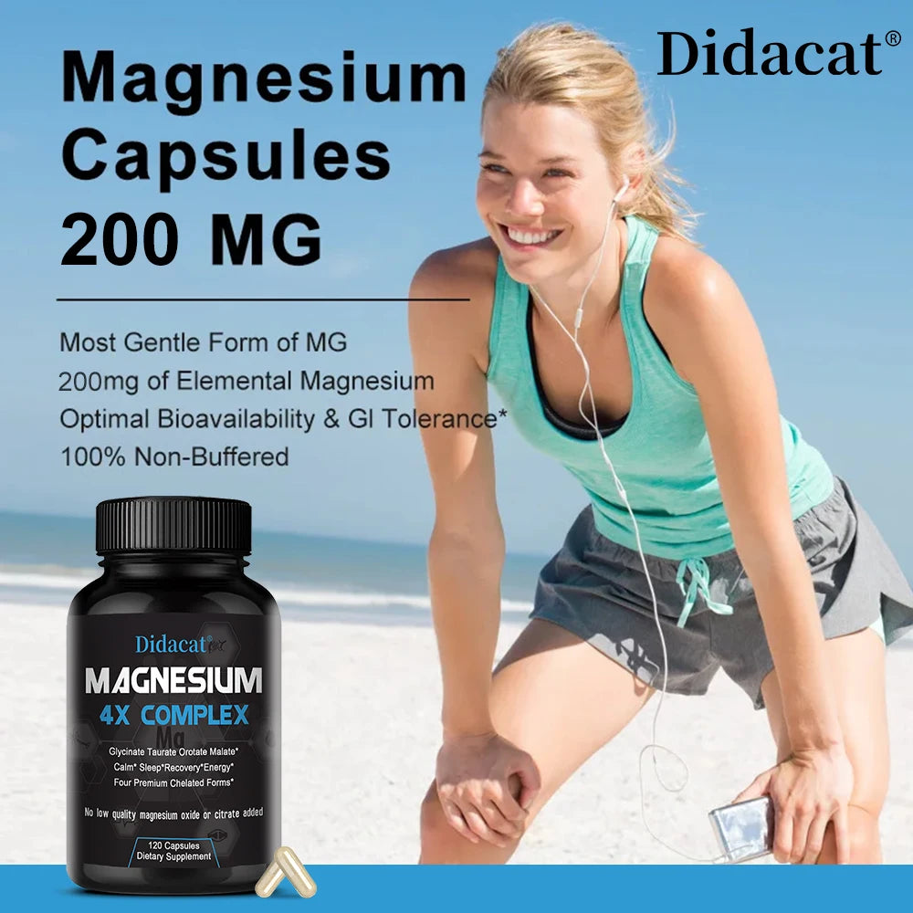 4X Magnesium Capsules - Sleep Calm Relaxation, Heart, Muscle, Joint Health - Non-GMO