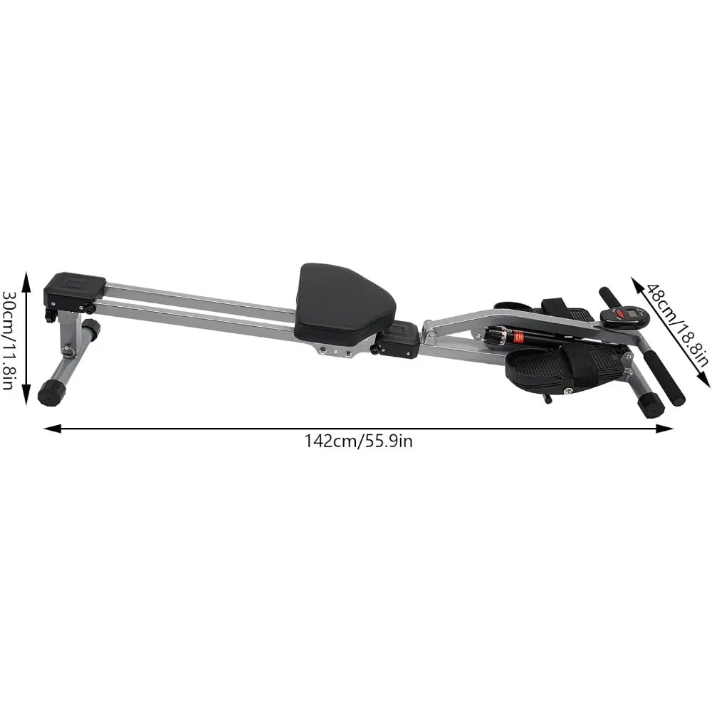 Foldable Hydraulic Rower with 12 Resistance Levels for Home Gym Dual Track Exercise Equipment