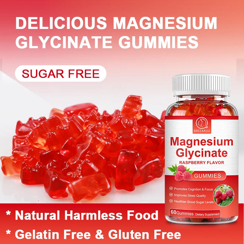 BBEEAAUU Glycinate Magnesium Gummies Support Sleep Health Calm Relieves Stress Support Memory Concentration and Muscle Spasms