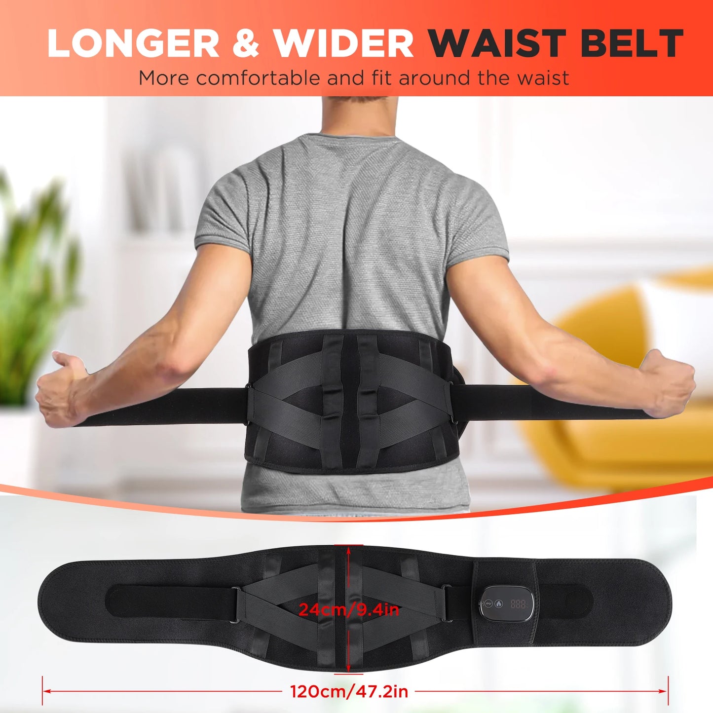 Heating Vibration Massager Belt, Red Light Hot Compress Waist Support Brace Waist Back Massage Lumbar Support Belt Health Care
