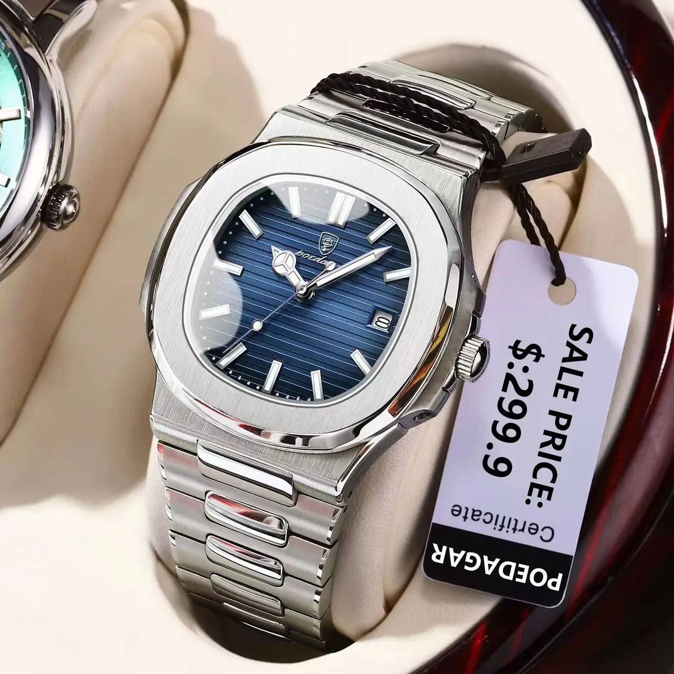 POEDAGAR Luxury Casual Watch Square Dial Stainless Steel