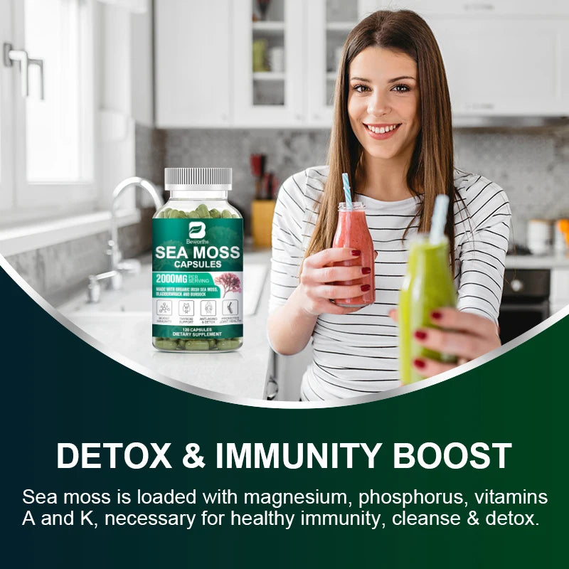 BEWORTHS Organic Sea Moss Pill for Intestinal Health & Immune Support Thyroid Support Skin, Joint Health Support Anti-Aging