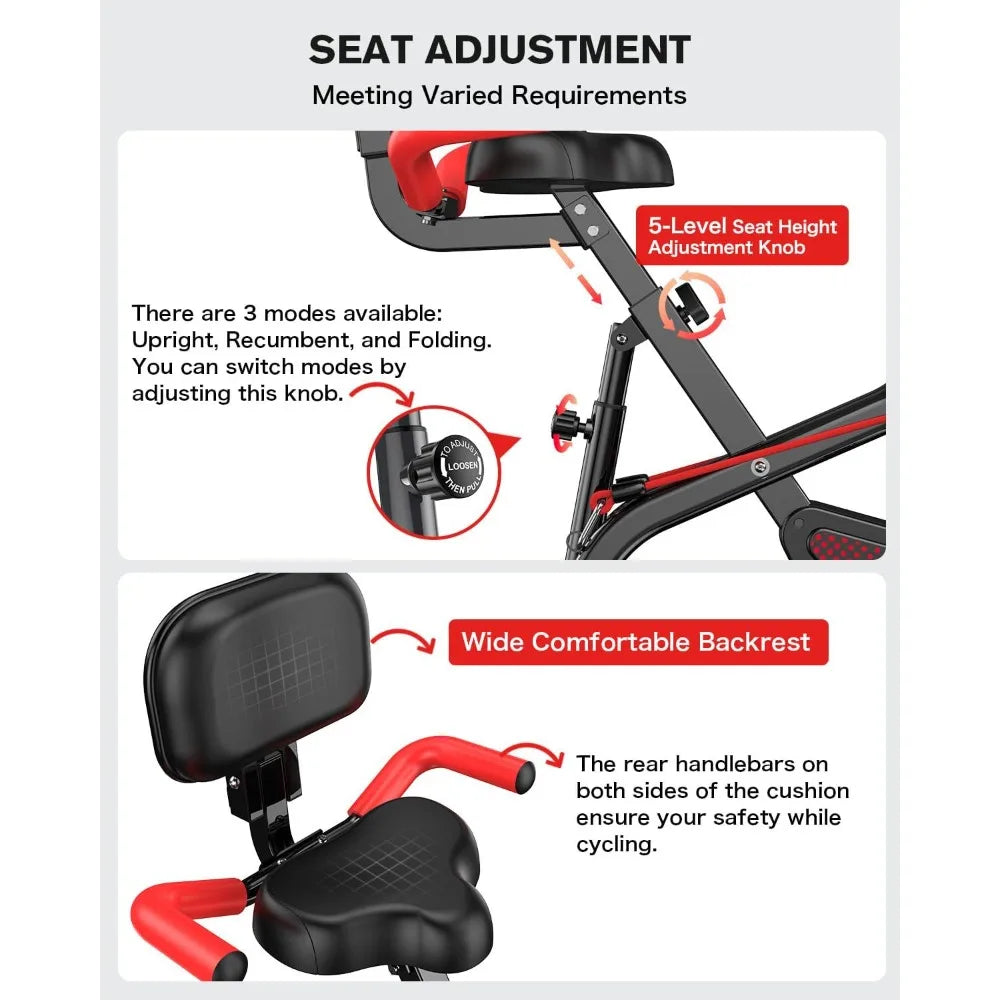 Folding Exercise Bike, Foldable Fitness Stationary Bike Machine, Upright Indoor Cycling Bike, Magnetic X-Bike with 8-Level Adju